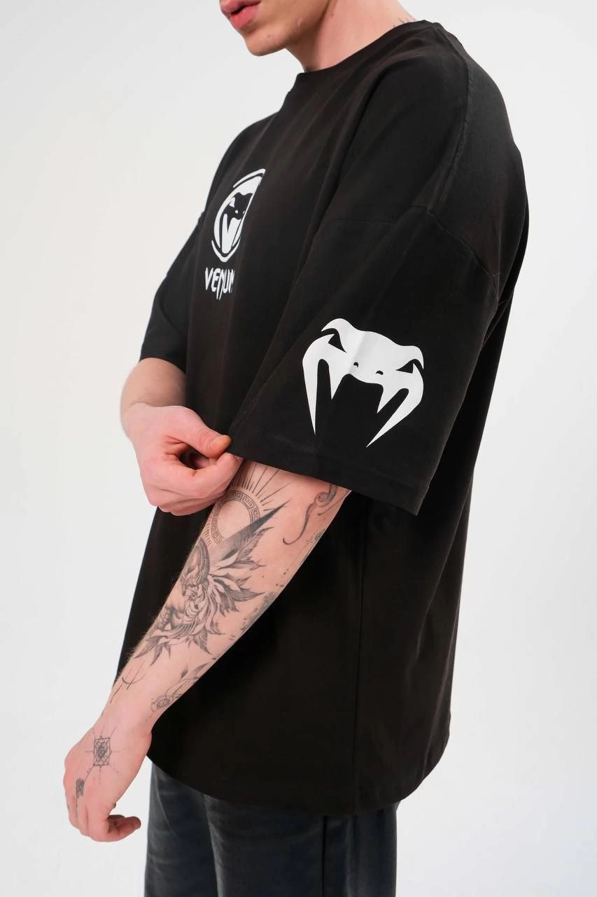 ASSEMA Erkek Bisiklet Yaka Baskılı  Kısa kol Oversize T-Shirt - Siyah
