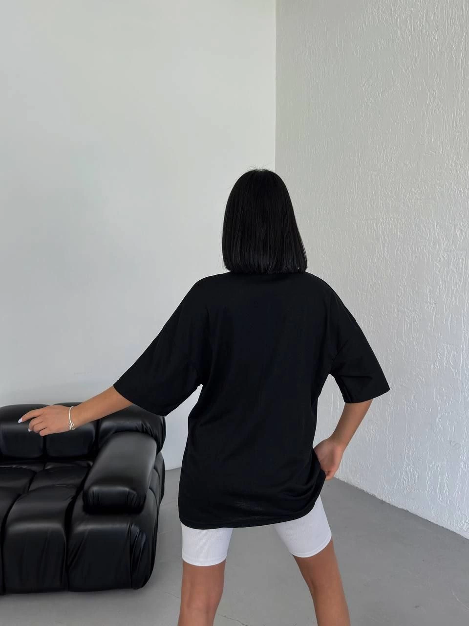 ASSEMA Kadın Baskılı T-Shirt Kısa Kol Bisiklet Yaka  Ovarsize Rahat Kalıp Günlük Tişört - Siyah