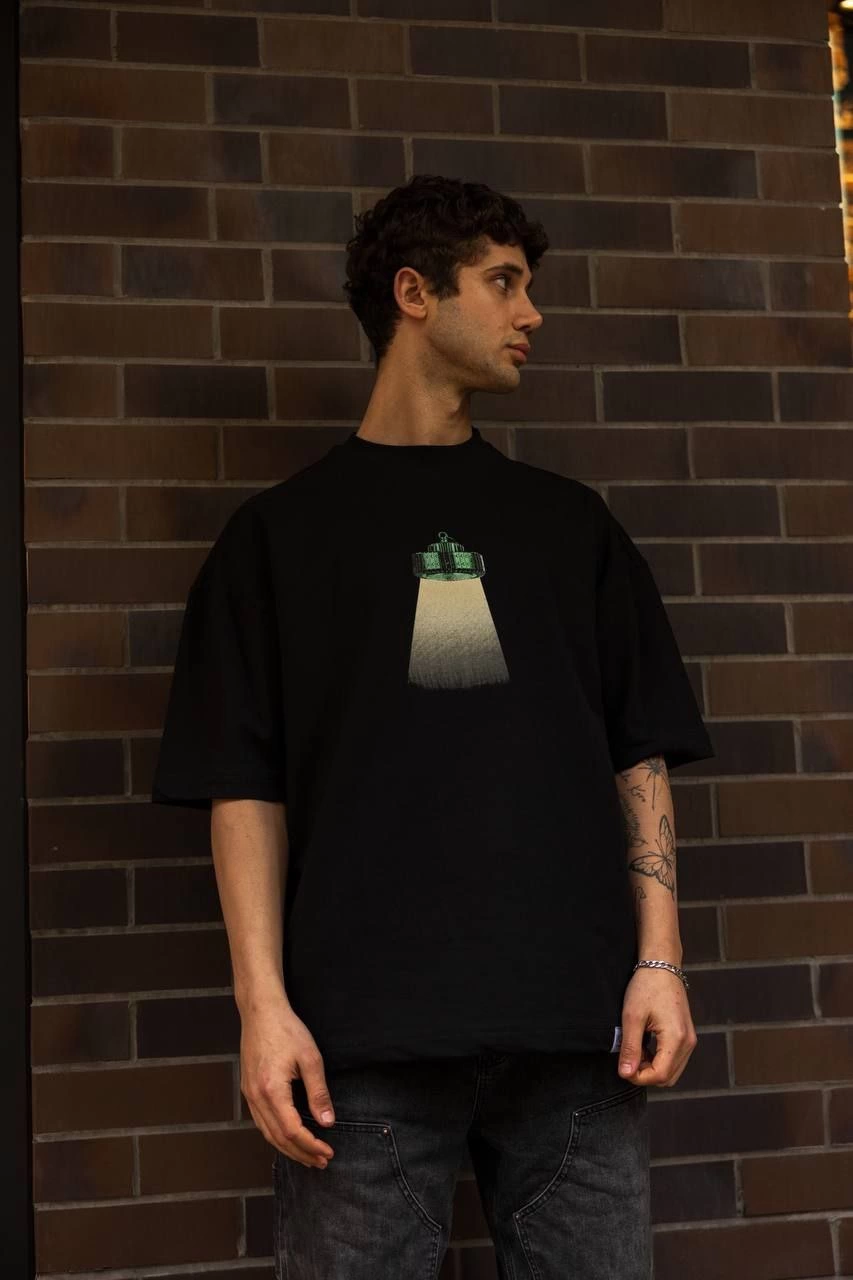 ASSEMA Erkek Bisiklet Yaka Baskılı Kısa kol T-Shirt - Siyah