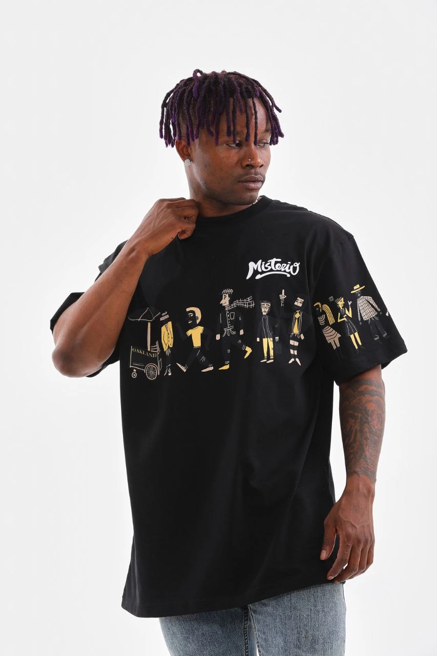 ASSEMA Erkek Bisiklet Yaka Baskılı Oversize T-Shirt - Siyah