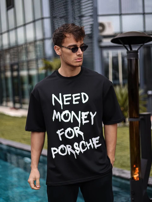 ASSEMA Erkek Bisiklet Yaka Baskılı  Kısa kol Oversize T-Shirt - Siyah