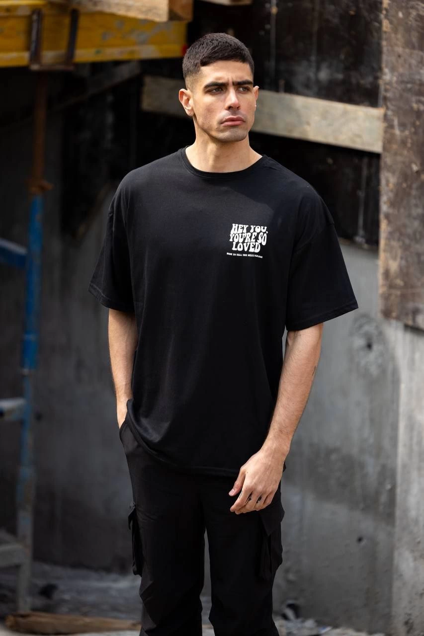 ASSEMA Erkek Baskılı T-Shirt Kısa Kol Bisiklet Yaka Regular Fit Rahat Kalıp Günlük Tişört - Siyah