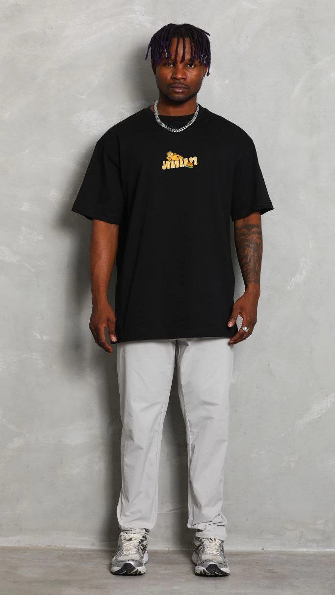ASSEMA ERKEK Bisiklet Yaka Baskılı Oversize T-Shirt - Siyah