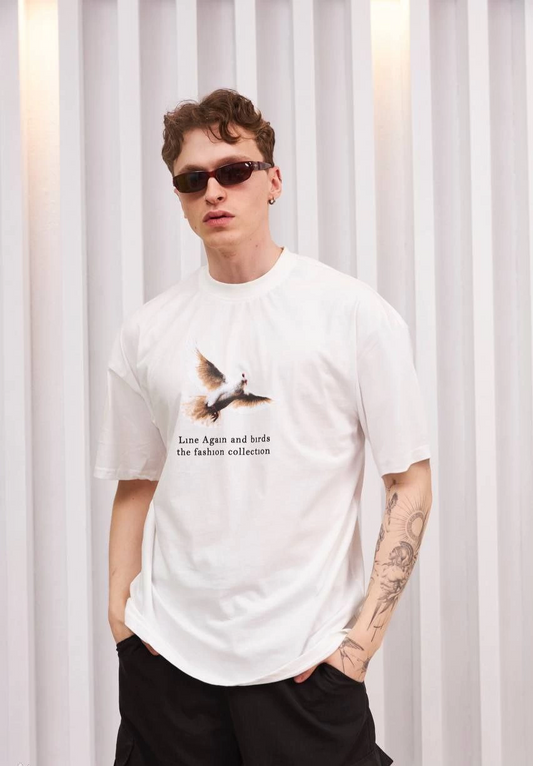 ASSEMA Erkek Bisiklet Yaka Baskılı  Kısa kol Oversize T-Shirt - Siyah