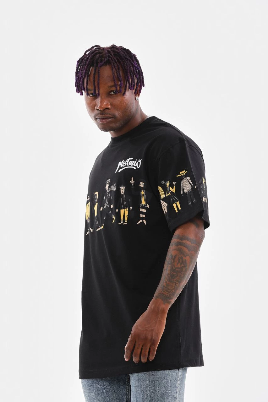 ASSEMA Erkek Bisiklet Yaka Baskılı Oversize T-Shirt - Siyah