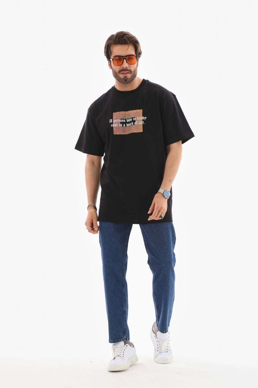 ASSEMA Erkek Baskılı T-Shirt Kısa Kol Bisiklet Yaka Regular Fit Rahat Kalıp Tişört -  Siyah
