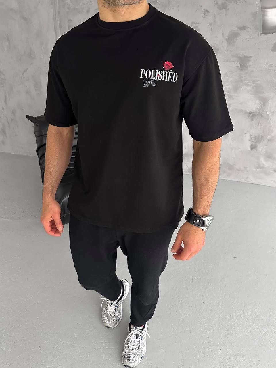 ASSEMA Erkek Bisiklet Yaka Baskılı Kısa kol T-Shirt - Siyah