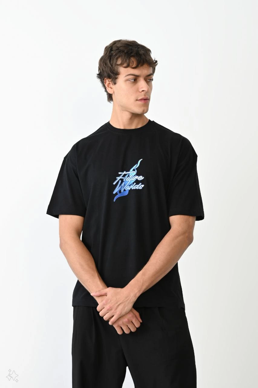 ASSEMA Erkek Baskılı T-Shirt Kısa Kol Bisiklet Yaka Regular Fit Rahat Kalıp Günlük Tişört - Siyah