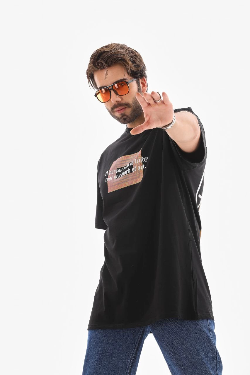 ASSEMA Erkek Baskılı T-Shirt Kısa Kol Bisiklet Yaka Regular Fit Rahat Kalıp Tişört -  Siyah