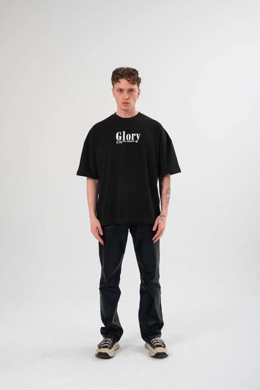 ASSEMA Erkek Bisiklet Yaka Baskılı  Kısa kol Oversize T-Shirt - Siyah
