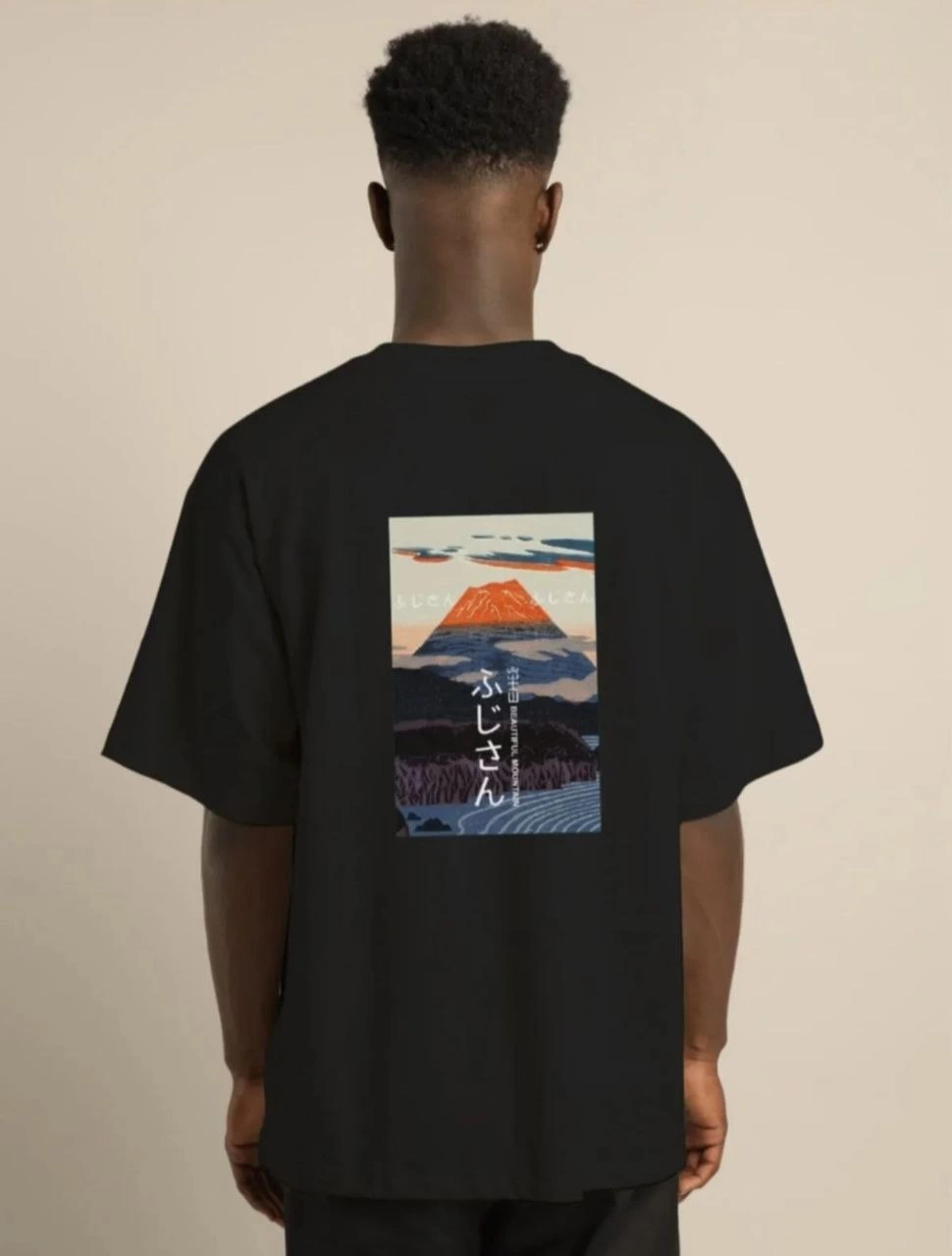 ASSEMA ERKEK Bisiklet Yaka Baskılı  Kısa kol Oversize T-Shirt - Siyah