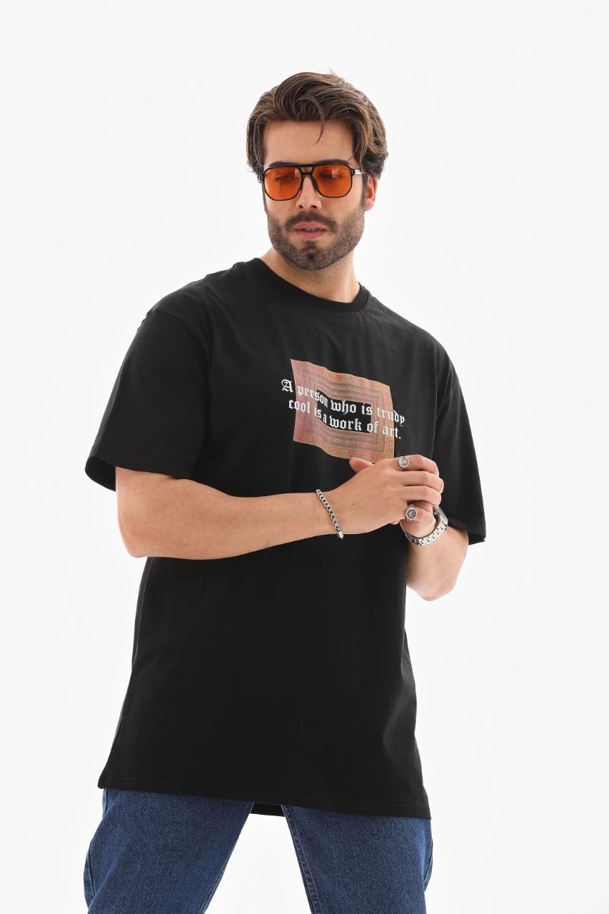 ASSEMA Erkek Baskılı T-Shirt Kısa Kol Bisiklet Yaka Regular Fit Rahat Kalıp Tişört -  Siyah