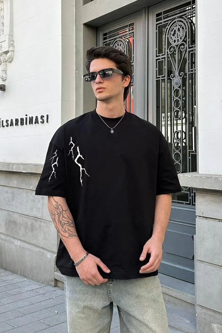 ASSEMA Erkek Baskılı T-Shirt Kısa Kol Bisiklet Yaka Regular Fit Rahat Kalıp Günlük Tişört - Siyah