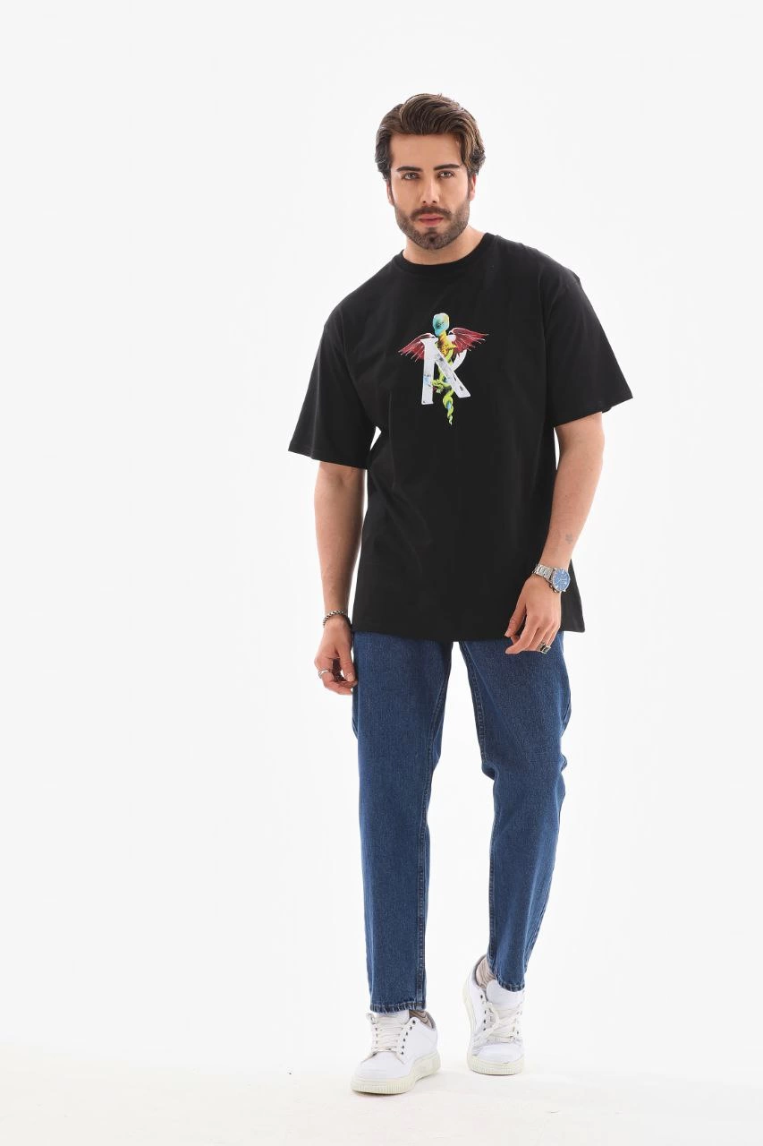 ASSEMA Erkek Baskılı T-Shirt Kısa Kol Bisiklet Yaka Regular Fit Rahat Kalıp Tişört -  Siyah