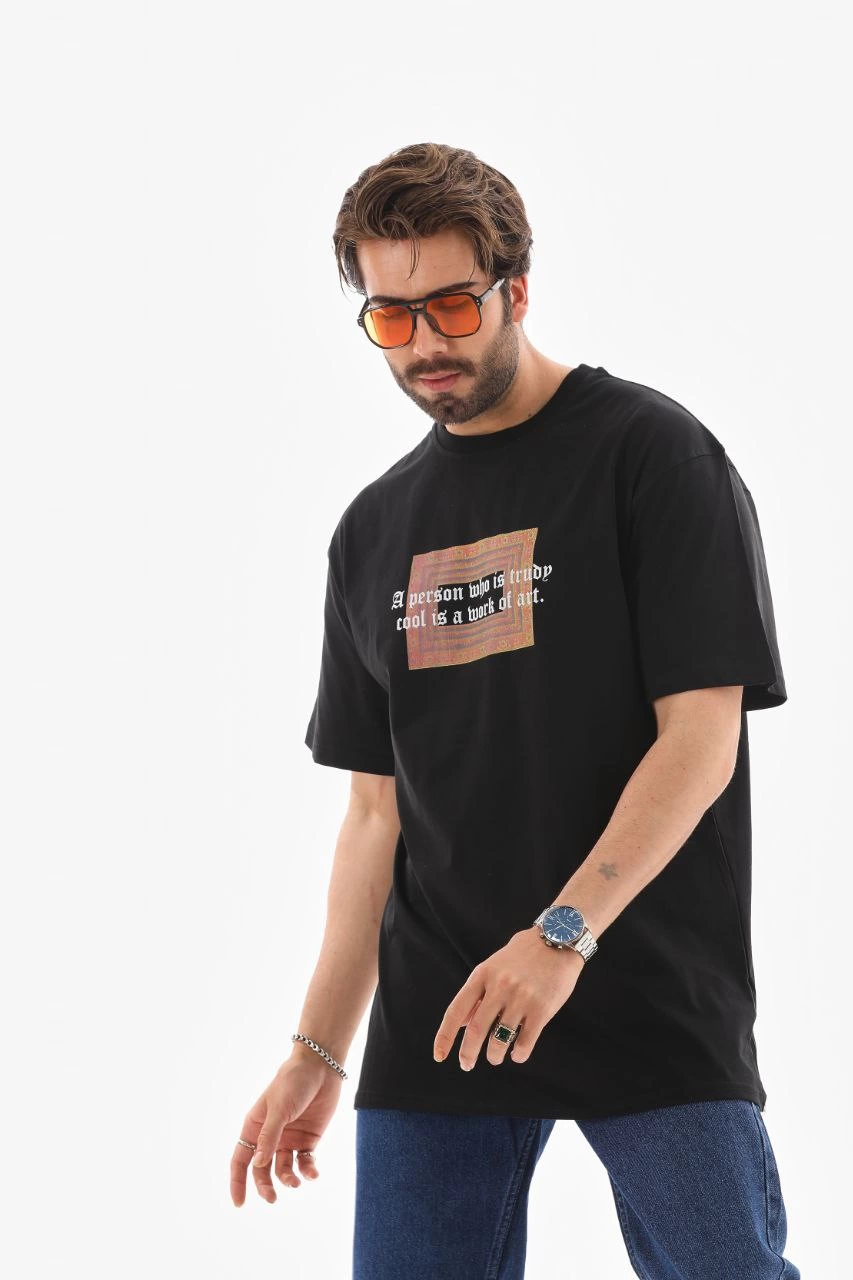 ASSEMA Erkek Baskılı T-Shirt Kısa Kol Bisiklet Yaka Regular Fit Rahat Kalıp Tişört -  Siyah