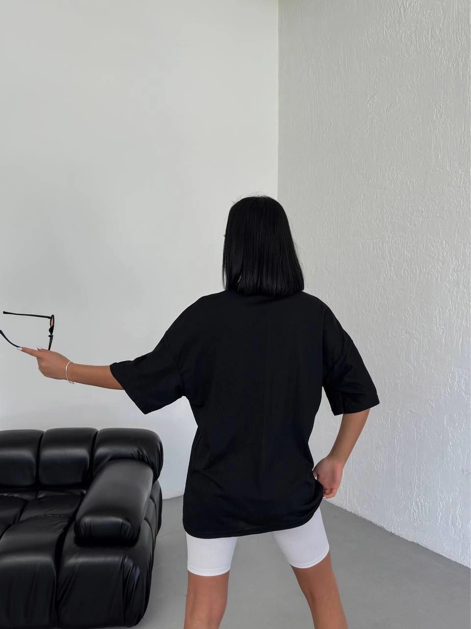 ASSEMA Kadın Baskılı T-Shirt Kısa Kol Bisiklet Yaka  Ovarsize Rahat Kalıp Günlük Tişört  - Siyah