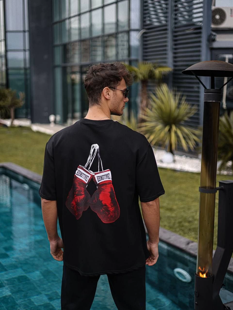 ASSEMA Erkek  Bisiklet Yaka Baskılı Oversize T-Shirt - Siyah