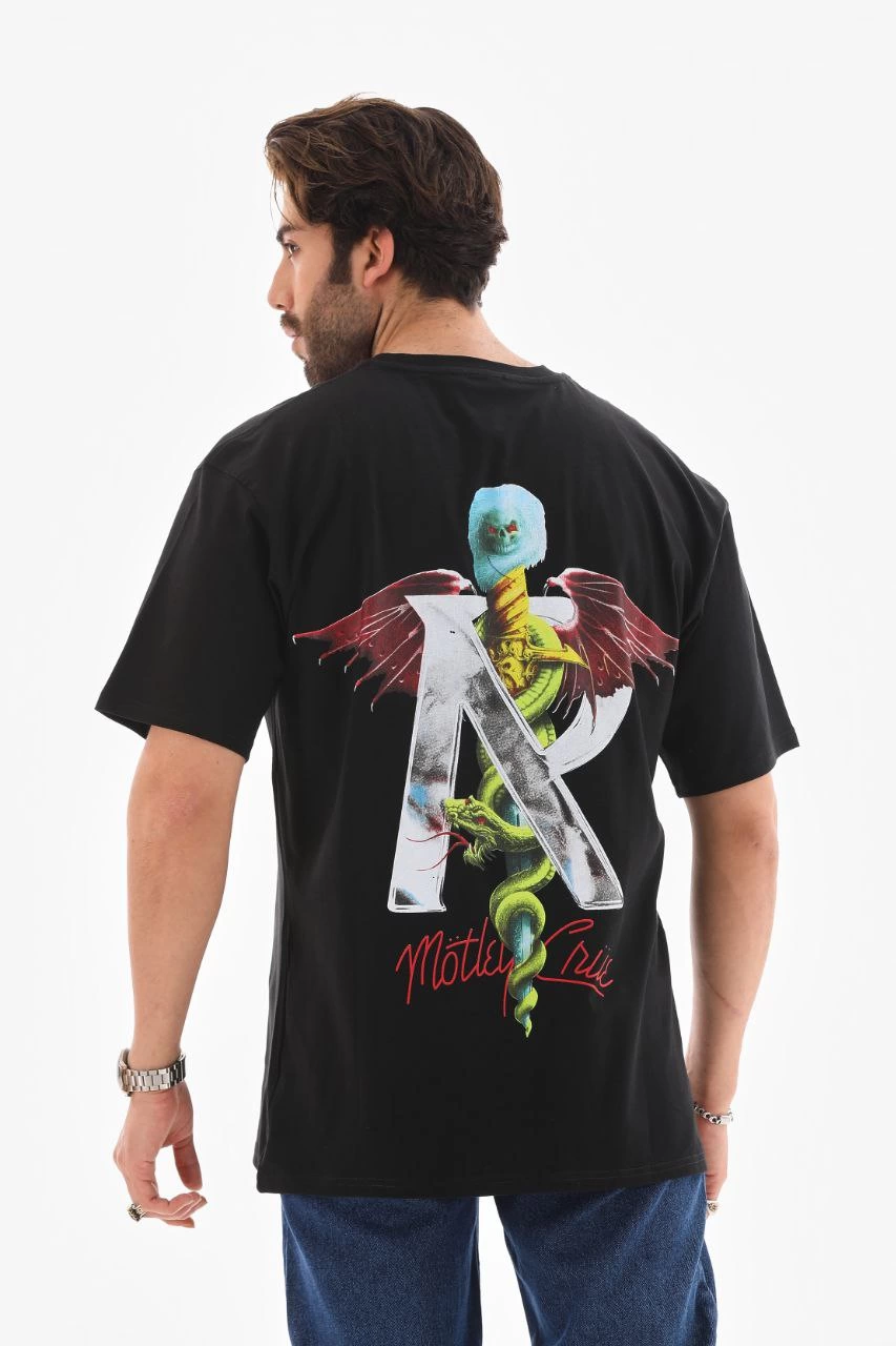 ASSEMA Erkek Baskılı T-Shirt Kısa Kol Bisiklet Yaka Regular Fit Rahat Kalıp Tişört -  Siyah