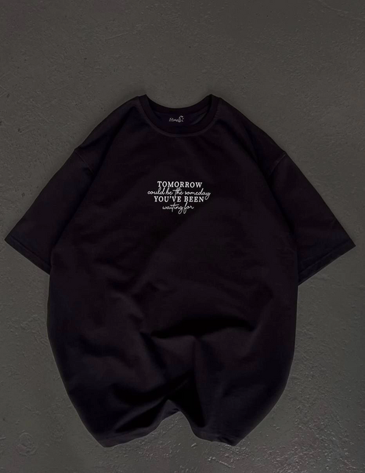 ASSEMA Kadın Baskılı T-Shirt Kısa Kol Bisiklet Yaka Oversize Rahat Kalıp Günlük Tişört   - Siyah
