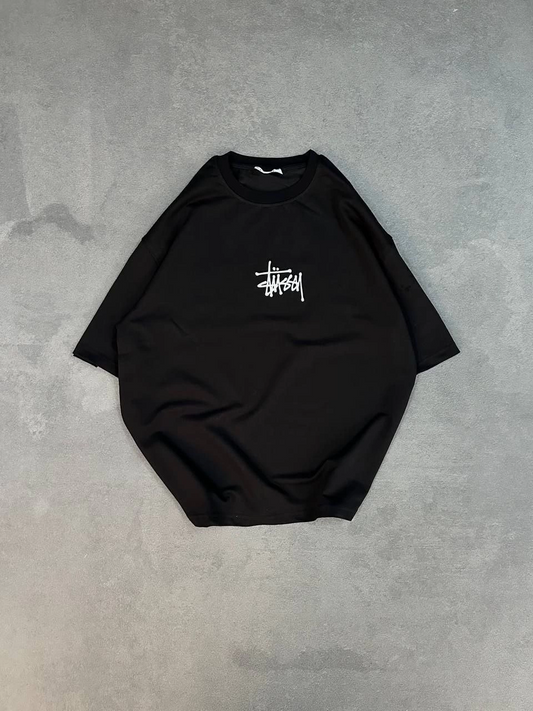 ASSEMA kadın Bisiklet Yaka Baskılı Oversize  Kısa kol T-Shirt - Siyah