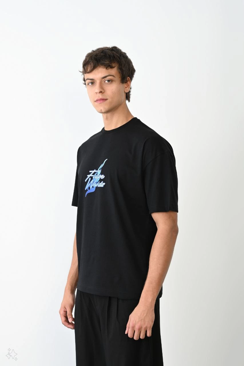 ASSEMA Erkek Baskılı T-Shirt Kısa Kol Bisiklet Yaka Regular Fit Rahat Kalıp Günlük Tişört - Siyah