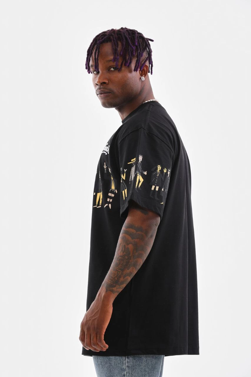 ASSEMA Erkek Bisiklet Yaka Baskılı Oversize T-Shirt - Siyah
