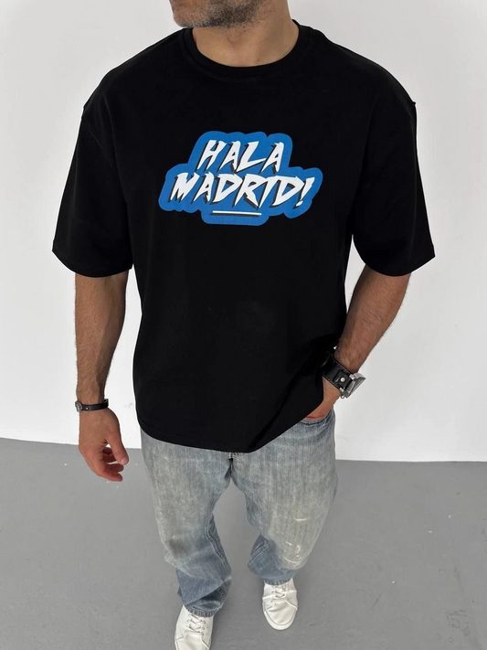 ASSEMA ERKEK Bisiklet Yaka Baskılı Oversize T-Shirt - Siyah