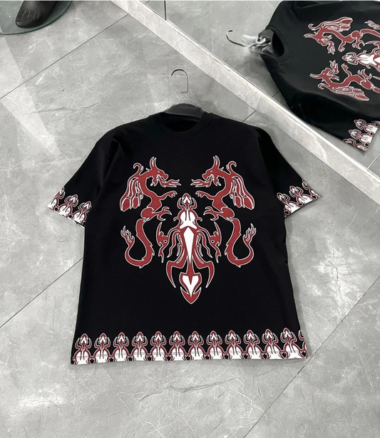 ASSEMA Erkek  Kısa kol  Bisiklet Yaka Baskılı Oversize T-Shirt - Siyah