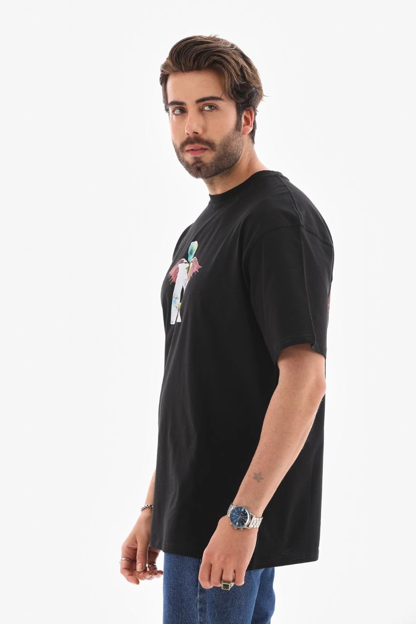 ASSEMA Erkek Baskılı T-Shirt Kısa Kol Bisiklet Yaka Regular Fit Rahat Kalıp Tişört -  Siyah