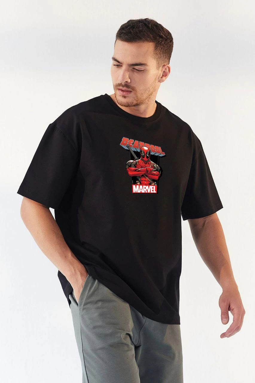 ASSEMA Erkek Baskılı T-Shirt Kısa Kol Bisiklet Yaka Rahat Kalıp Tişört - Siyah