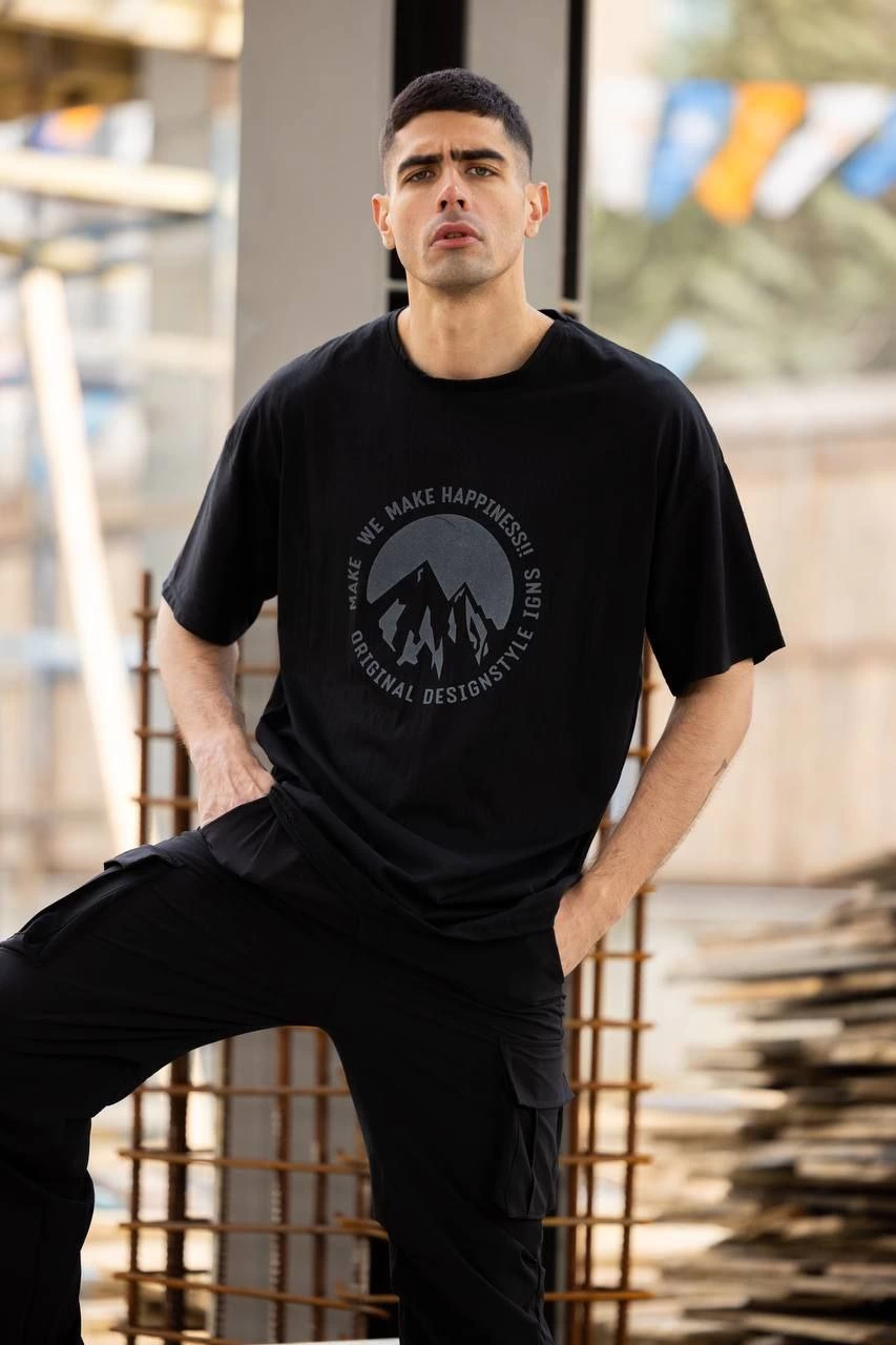 ASSEMA Erkek Baskılı T-Shirt Kısa Kol Bisiklet Yaka Regular Fit Rahat Kalıp Günlük Tişört - Siyah