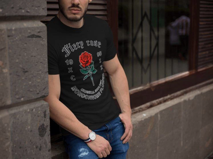 ASSEMA Erkek Bisiklet Yaka Baskılı  Kısa kol  T-Shirt - Siyah