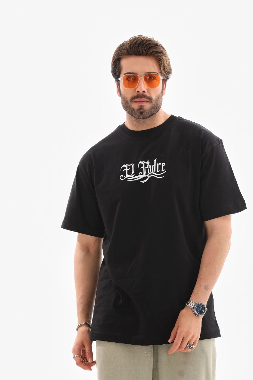 ASSEMA Erkek Bisiklet Yaka Baskılı Oversize T-Shirt - Siyah
