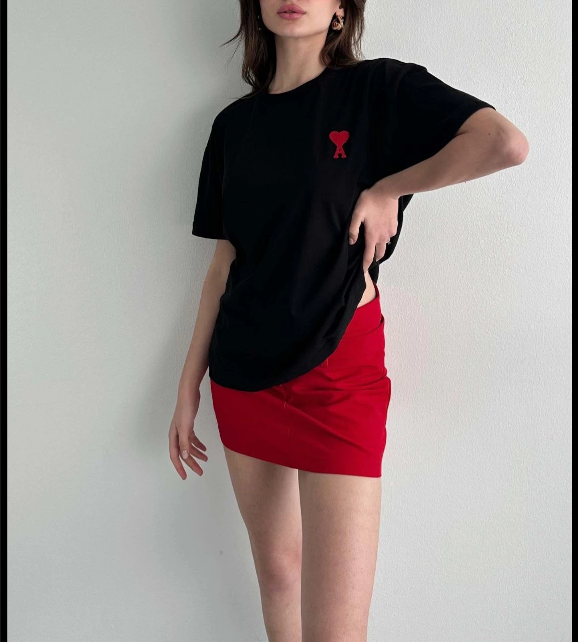 ASSEMA kadın Bisiklet Yaka Baskılı Oversize  Kısa Kol T-Shirt - Siyah