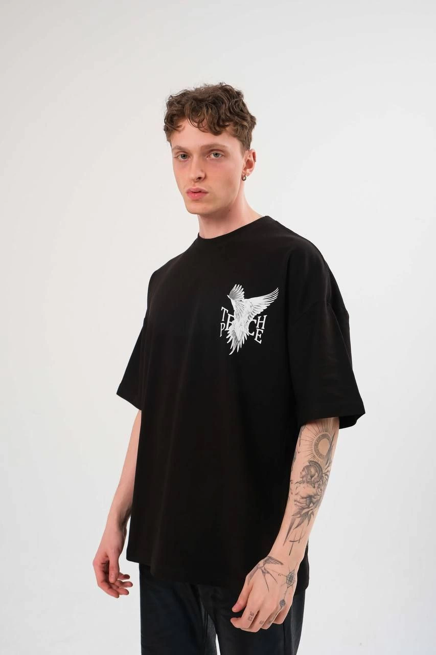 ASSEMA Erkek Bisiklet Yaka Baskılı  Kısa kol T-Shirt - Siyah