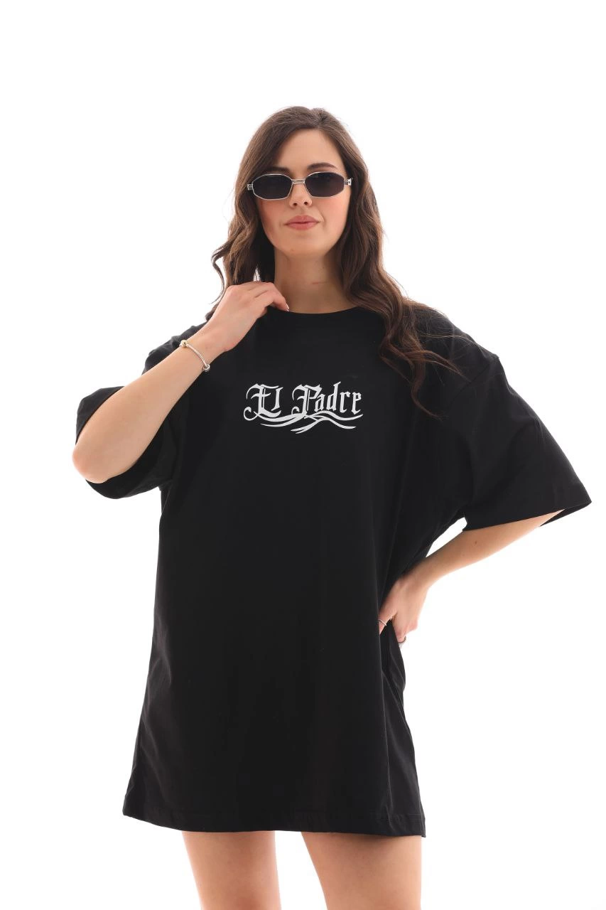 ASSEMA Kadın Baskılı T-Shirt Kısa Kol Bisiklet Yaka  Ovarsize Rahat Kalıp Günlük Tişört  - Siyah