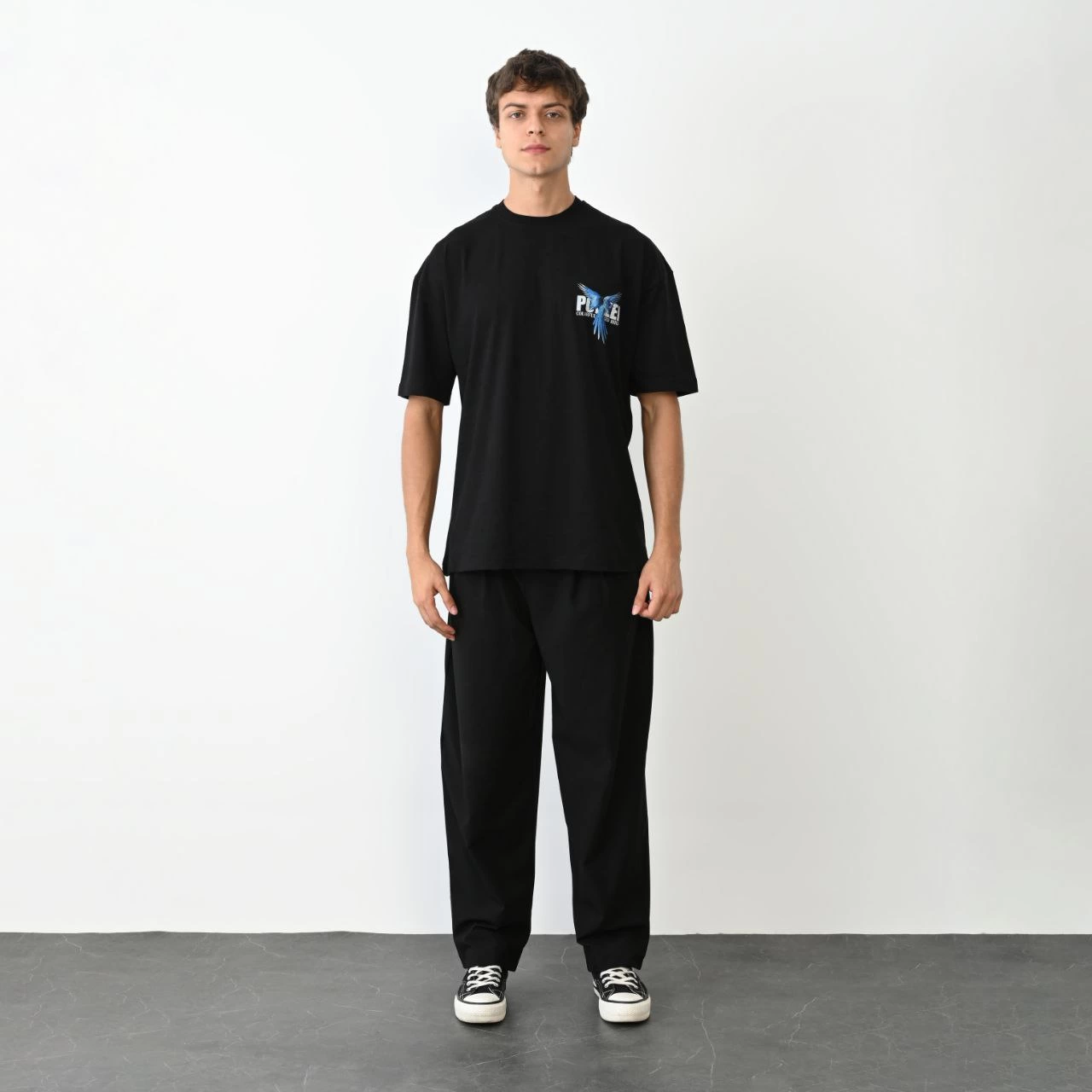 ASSEMA Erkek Baskılı T-Shirt Kısa Kol Bisiklet Yaka Regular Fit Rahat Kalıp Günlük Tişört - Siyah