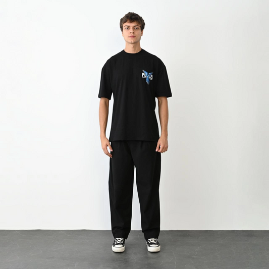ASSEMA Erkek Baskılı T-Shirt Kısa Kol Bisiklet Yaka Regular Fit Rahat Kalıp Günlük Tişört - Siyah