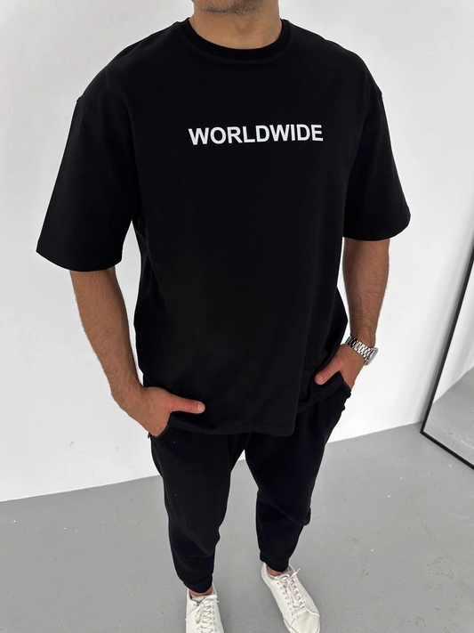 ASSEMA Erkek Baskılı T-Shirt Kısa Kol Bisiklet Yaka Regular Fit Rahat Kalıp Günlük Tişört - Siyah