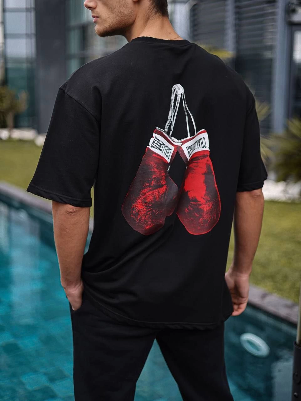 ASSEMA Erkek  Bisiklet Yaka Baskılı Oversize T-Shirt - Siyah