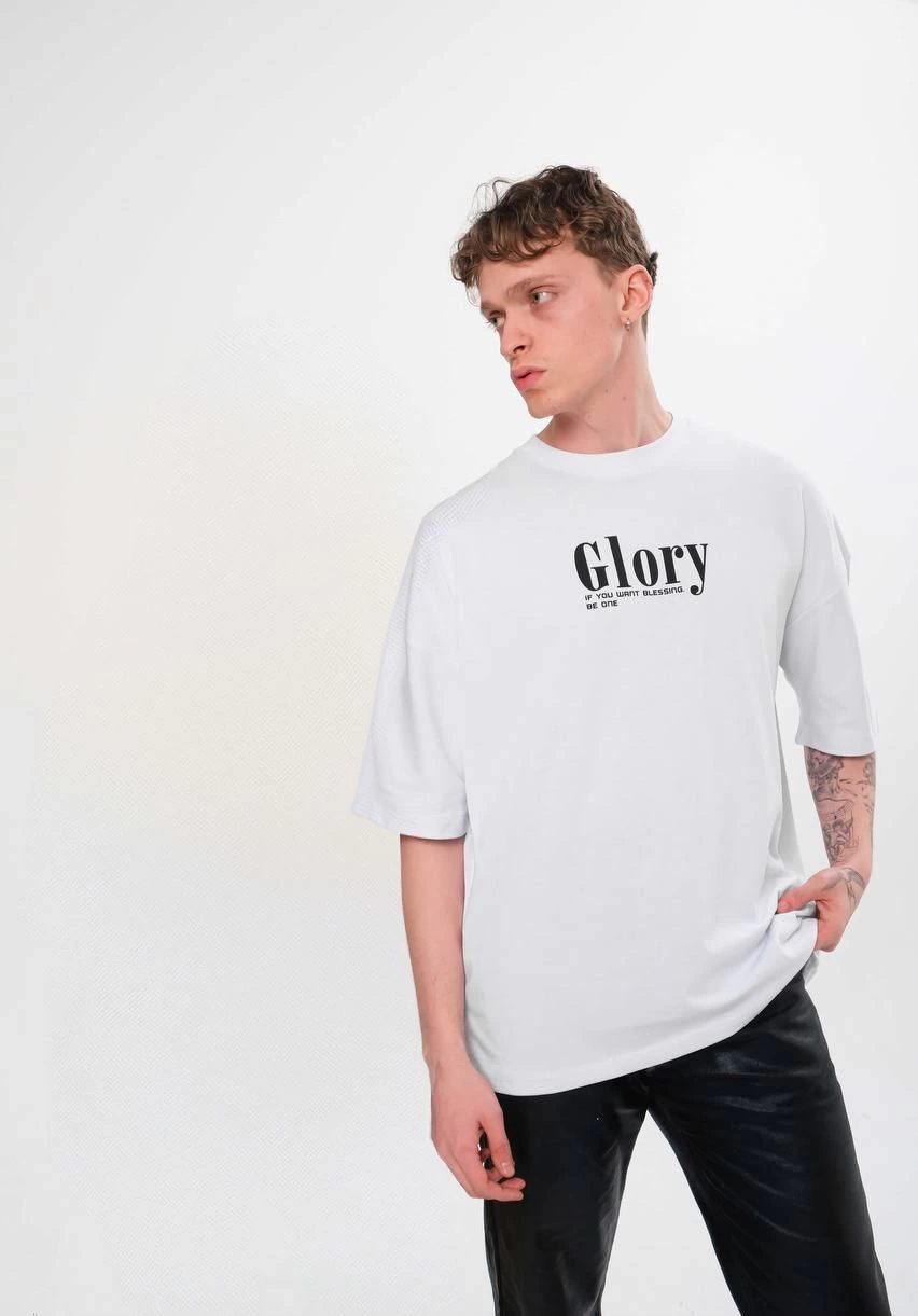 ASSEMA Erkek Bisiklet Yaka Baskılı Oversize Kısa kol T-Shirt - Siyah
