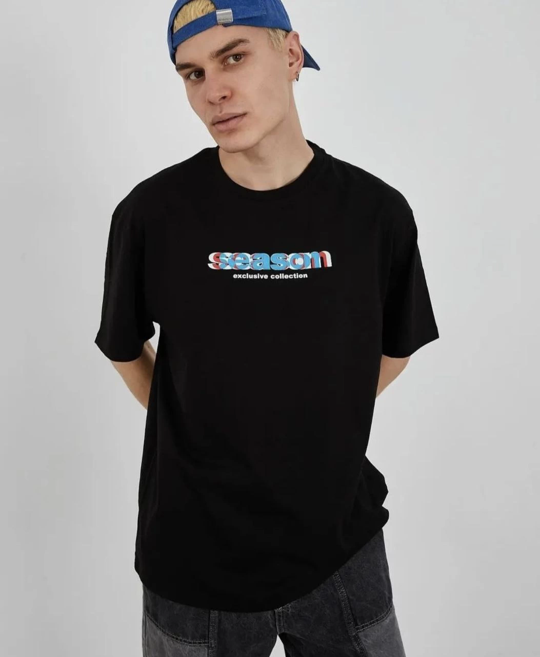 ASSEMA ERKEK Bisiklet Yaka Baskılı  Kısa kol Oversize T-Shirt - Siyah