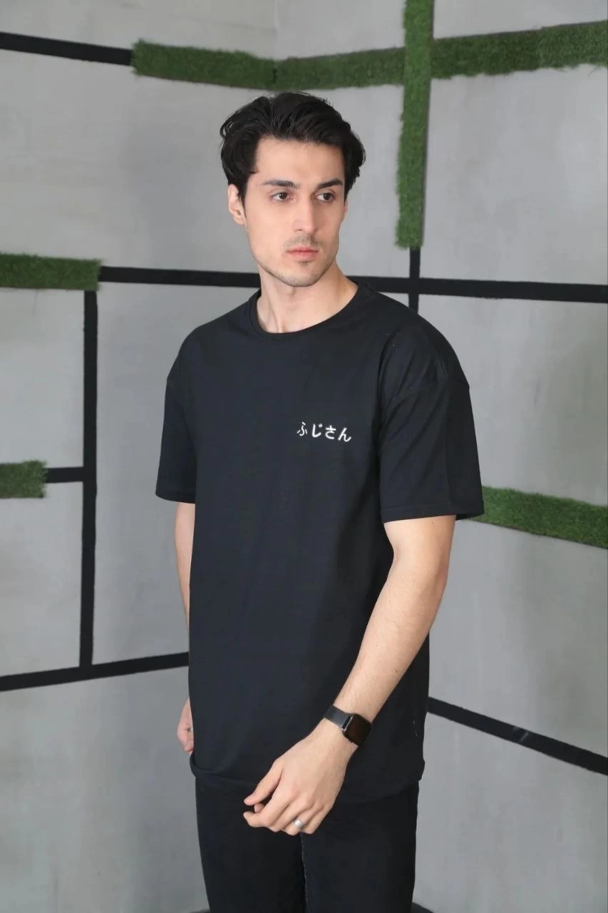 ASSEMA ERKEK Bisiklet Yaka Baskılı  Kısa kol Oversize T-Shirt - Siyah