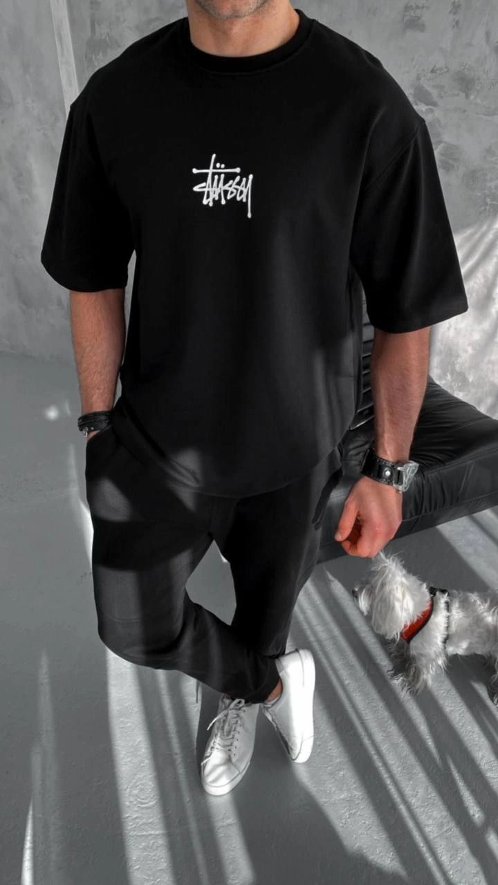 ASSEMA ERKEK Bisiklet Yaka Baskılı  Ovarsize  Kısa kol T-Shirt - Siyah