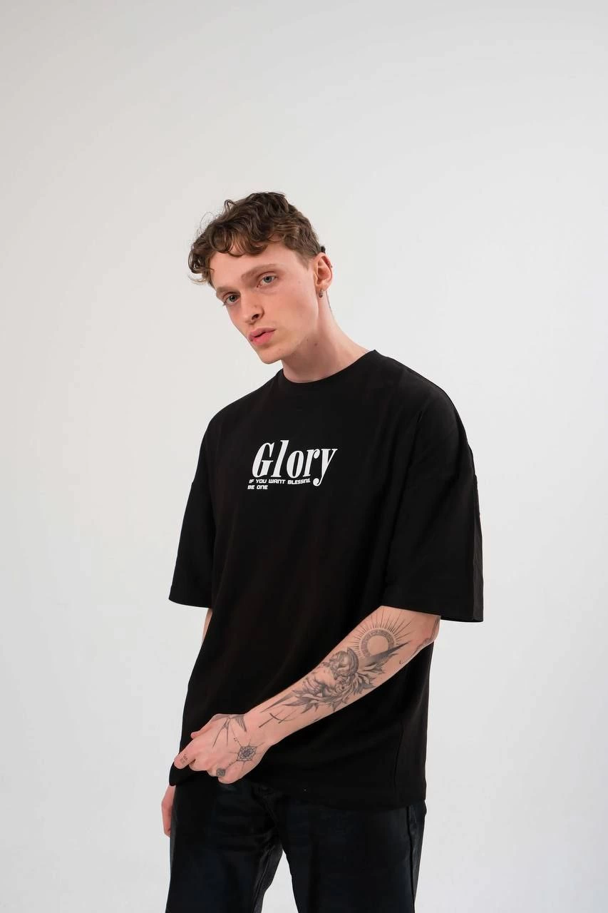 ASSEMA Erkek Bisiklet Yaka Baskılı  Kısa kol Oversize T-Shirt - Siyah