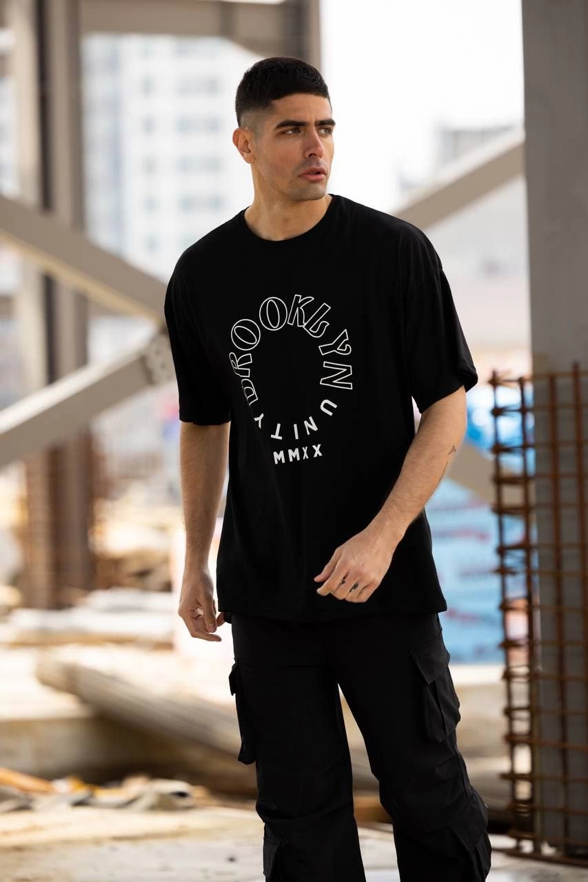 ASSEMA Erkek Baskılı T-Shirt Kısa Kol Bisiklet Yaka Regular Fit Rahat Kalıp Günlük Tişört - Siyah