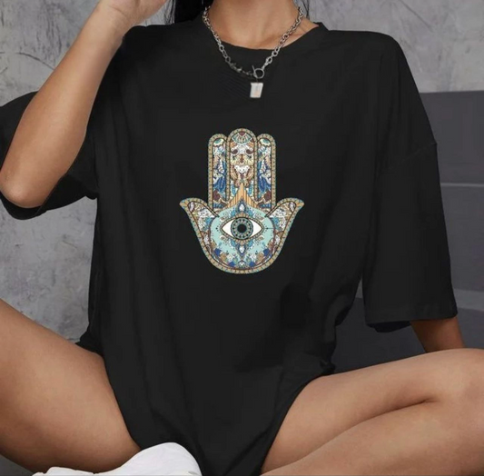 ASSEMA Kadın Baskılı T-Shirt Kısa Kol Bisiklet Yaka Oversize Rahat Kalıp Günlük Tişört   - Siyah