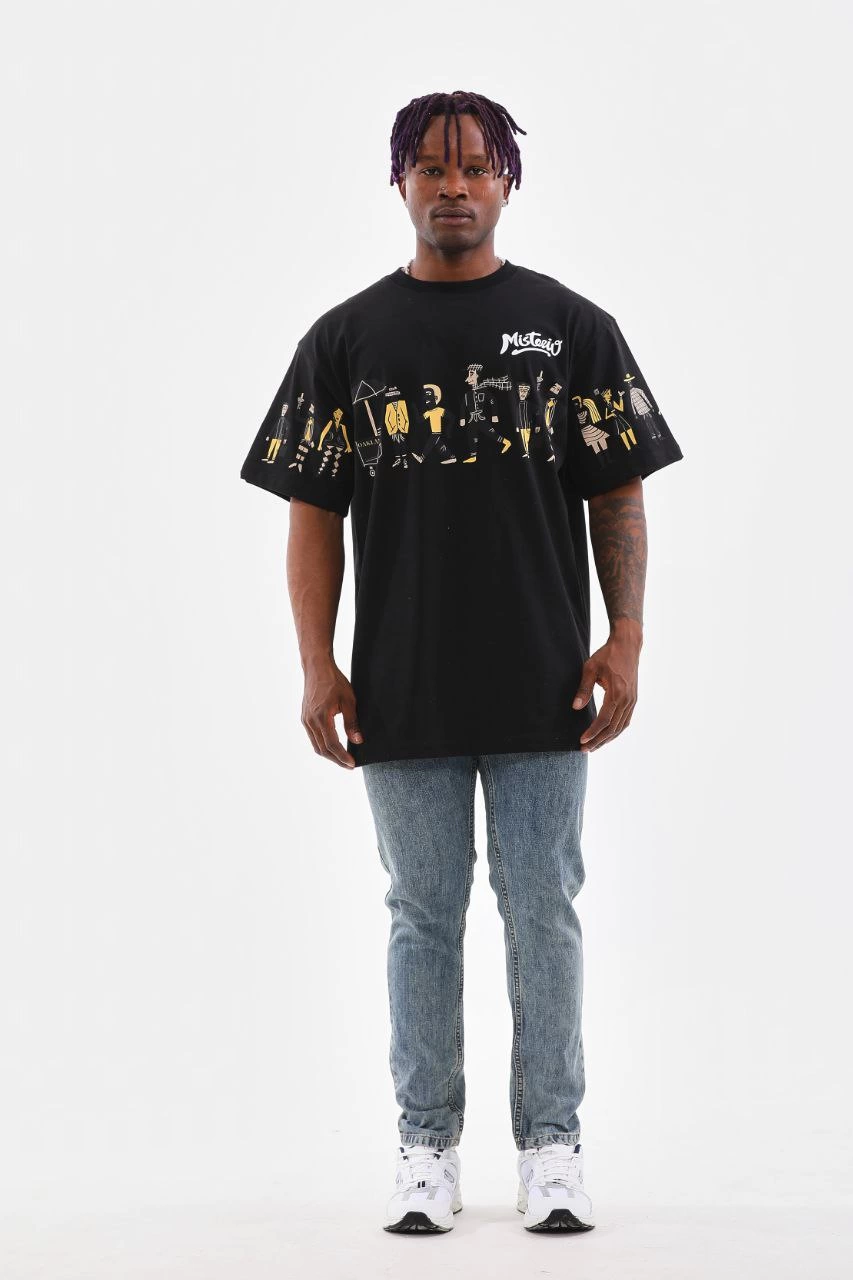 ASSEMA Erkek Bisiklet Yaka Baskılı Oversize T-Shirt - Siyah