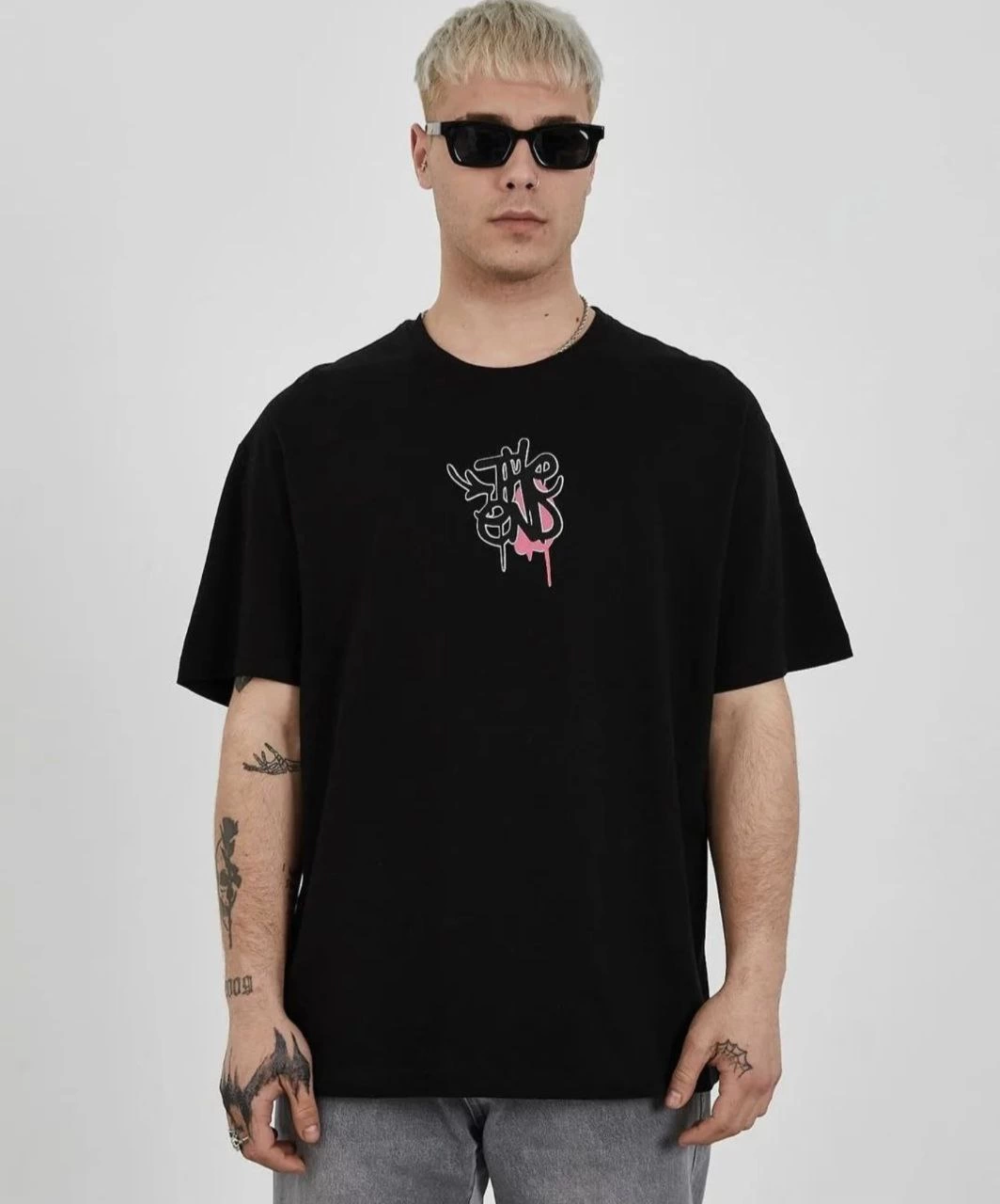 ASSEMA Erkek Bisiklet Yaka Baskılı Kısa kol T-Shirt - Siyah