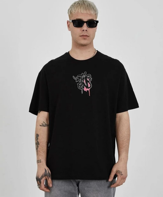 ASSEMA Erkek Bisiklet Yaka Baskılı Kısa kol T-Shirt - Siyah